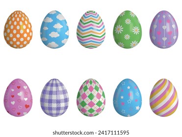 set of colorful easter eggs. isolated easter eggs with colorful decorations