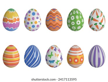 set of colorful easter eggs. isolated easter eggs with colorful decorations