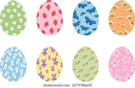 Set of colorful easter eggs with natural decoration