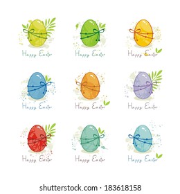 Set with colorful Easter eggs on white