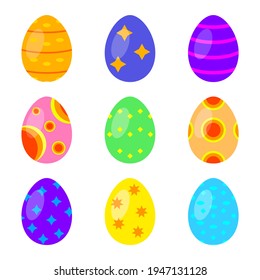 Set of colorful easter eggs on white background. Vector 8 eps