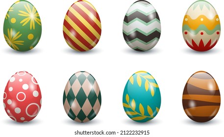 Set of colorful Easter eggs on white background. Vector illustration