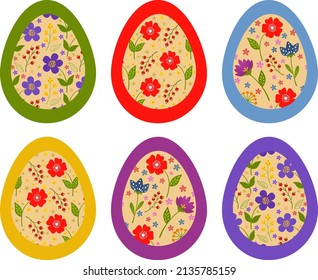 Set of colorful easter eggs on white background