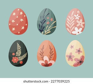 Set of colorful Easter eggs on turquoise backgroung