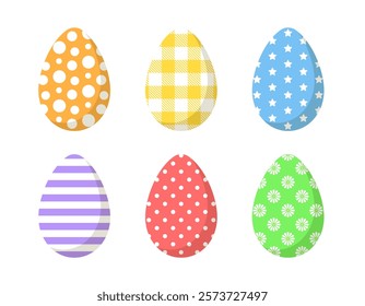 Set of colorful easter eggs on white background. Vector flat illustrations collection.