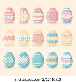 Set of colorful easter eggs on a light background. Easter vector collection in flat design.