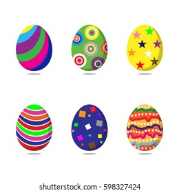 Set of colorful easter eggs on white background. Vector illustration