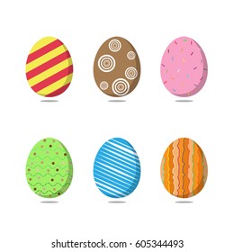 Set of colorful easter eggs on white background. Vector illustration