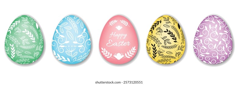 Set of colorful Easter eggs with ornament. Vector illustration on Easter theme for decorating gifts, cards, banners, packaging.