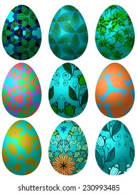 Set of colorful Easter eggs with ornaments for your design