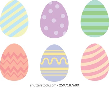 Set of colorful easter eggs. pastel colors. Purple, green, orange, yellow, blue. Vector illustration