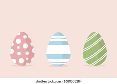 Set of colorful Easter eggs with the pattern isolated on background. Happy Easter holiday concept. Vector illustration in trendy flat and linear style