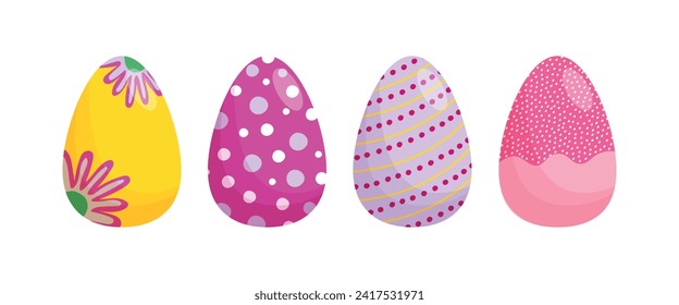 Set of colorful Easter eggs. Easter eggs with patterns. Vector.
