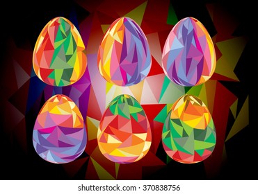 Set of colorful Easter eggs with polygonal ornaments