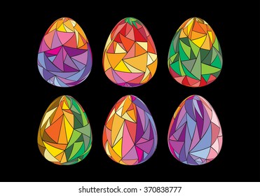 Set of colorful Easter eggs with polygonal ornaments