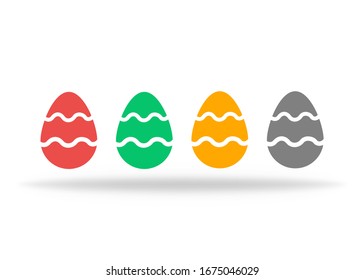Set of colorful easter eggs with red, green, orange and grey colors with shadow. Celebration of spring. Vector EPS 10