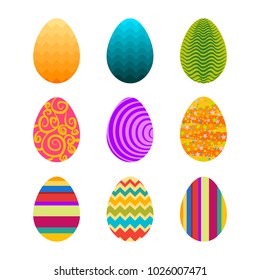 Set of colorful easter eggs with swirls decoratives