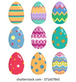 Set of Colorful Easter Eggs Using Flat Design on White Background