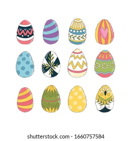 Set of colorful Easter eggs. Vector illustratio