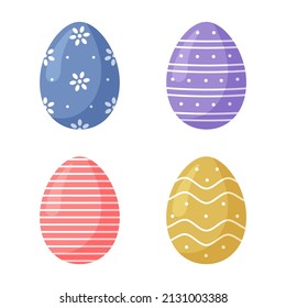 Set of colorful Easter eggs. Vector illustration isolated on white background in flat cartoon style.