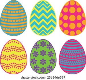 Set of Colorful Easter eggs vector art with different textures on a white background