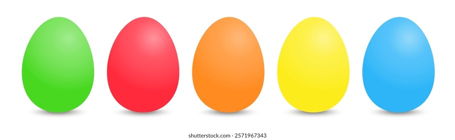 Set of colorful Easter eggs with a white background. Spring festival. Vector illustration in a flat style. Bright Easter eggs.