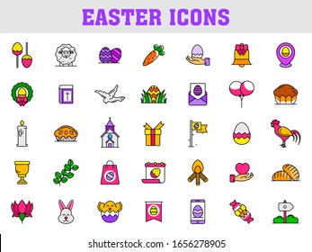 Set of Colorful Easter Icon on White Background.