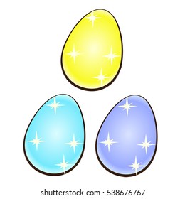 Set of colorful Easter sparkly eggs isolated on a white background. Cartoon vector close-up illustration.