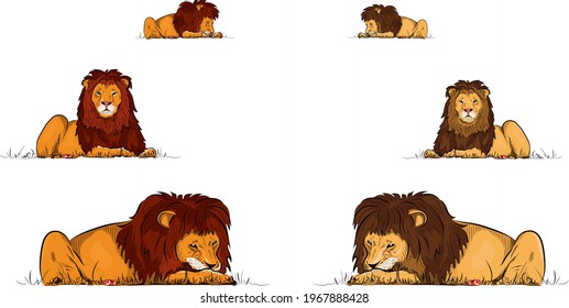 Set of colorful eating lions.