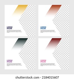 Set of colorful editable square banner template. Gold, blue, and brown background color with stripe line shape. Suitable for social media post and web internet ads.