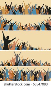 Set of colorful editable vector crowd silhouettes