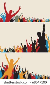 Set of colorful editable vector crowd silhouettes