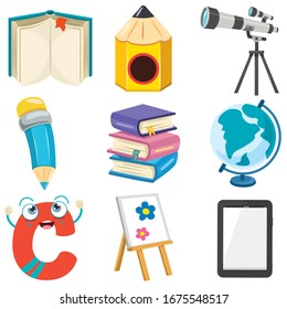 Set Of Colorful Education Elements