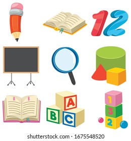 Set Of Colorful Education Elements