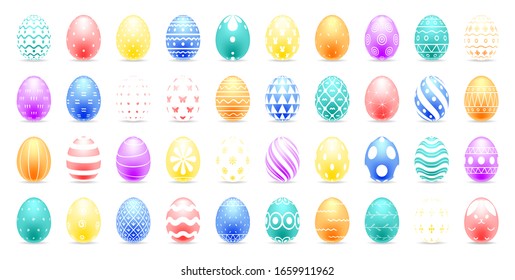 Set of colorful eggs with beautiful abstract patterns,Happy Easter Concept,Realistic Easter Eggs,Vector,Illustration.