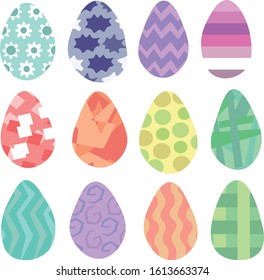 Set of colorful eggs. Easter holiday. Design for flyers, logos, scenery.
