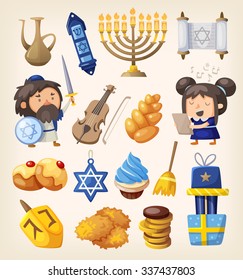 Set of colorful elements for Hanukkah celebration