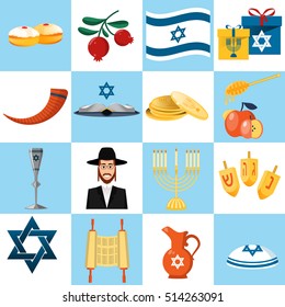 Set of colorful elements for Hanukkah celebration. happy Hanukkah