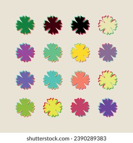 set of colorful elements silhouette of shamrock four leaf clover icon good luck of symbol happy st patrick's day  riso print with clover risograph effect vector