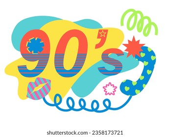 Set of colorful elements tyle of 90s, flat vector style.