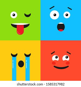 Set of colorful emoticon. Background pattern with emoji. Vector illustration in flat style. sad face, crying and surprise.