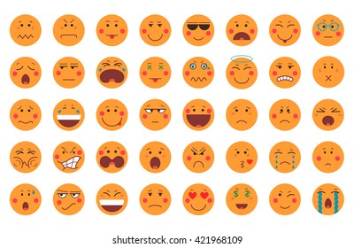 Set of colorful emoticon icons. Emoji concept isolated on white background. Flat design. Vector illustration.
