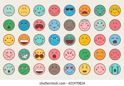 Set of colorful emoticon icons. Emoji concept isolated on white background. Flat design. Vector illustration.
