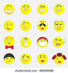 Set with Colorful Emoticons with Different Character Made in Flat Style. EPS 10 Vector
