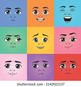 Set of colorful emoticons, emoji flat vector design character illustration