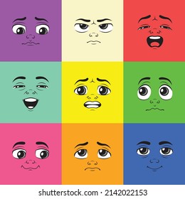 Set of colorful emoticons, emoji flat vector design character illustration