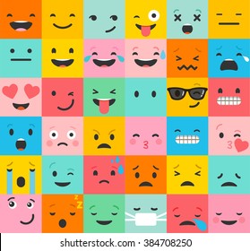 Set of colorful emoticons, emoji flat background pattern - Shutterstock ID 384708250