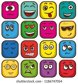 Set of colorful emoticons, square emoji flat.