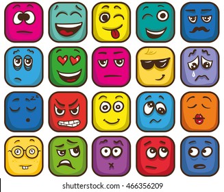 Set of colorful emoticons, square emoji flat. Vector Illustration.