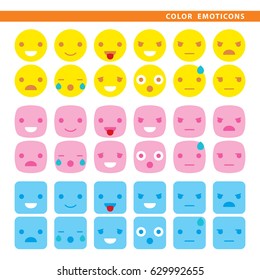 Set of colorful emoticons with twelve expressions in line, color and shadow style.